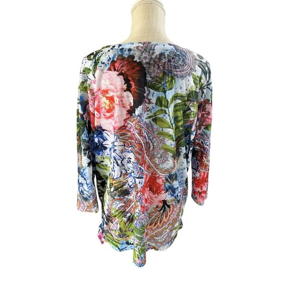Time And Tru Womens L Bright Floral & Paisley 3/4 Sleeve Top - Picture 4 of 8